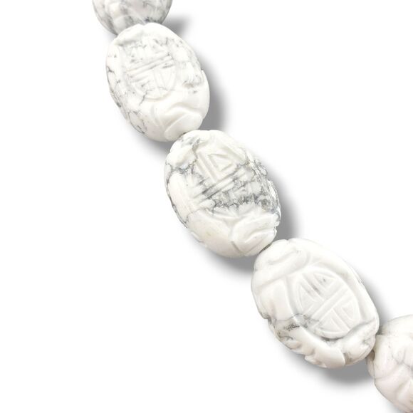 Howlite Scarab Bead Collar Necklace Egyptian Revival Beetle 925 Closure Heavy - Picture 5 of 12